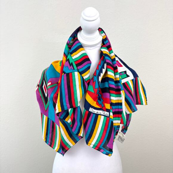 Oscar De La Renta Accessory Street Scarf Vintage Italy Lightweight Geo Print - Picture 1 of 6
